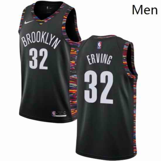 Mens Nike Brooklyn Nets 32 Julius Erving Swingman Black NBA Jersey 2018 19 City Edition